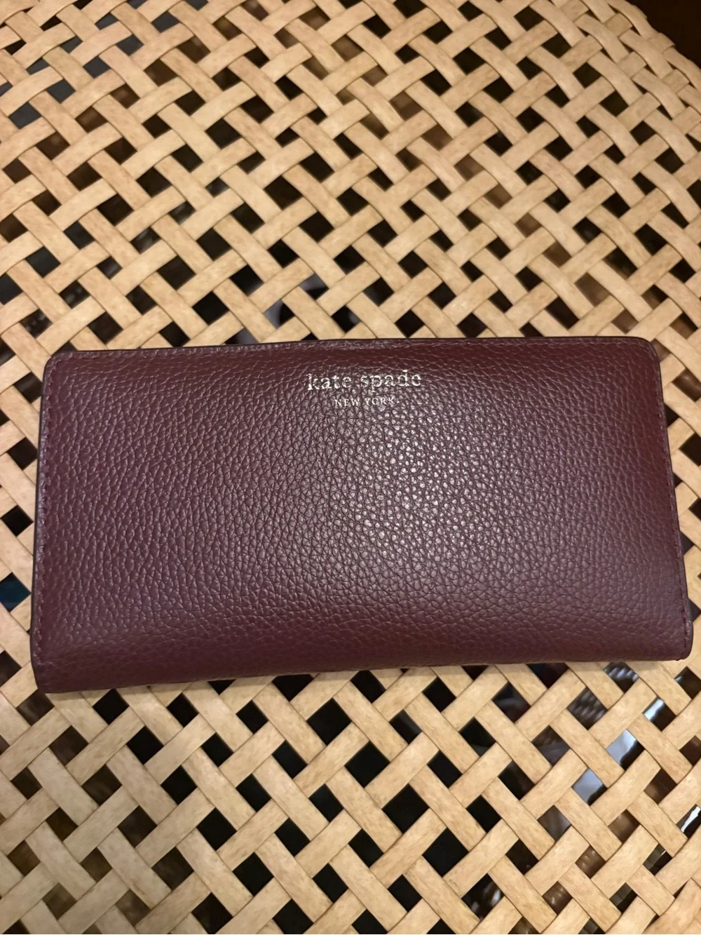 KATE Spade continental cherrywood PEBBLE LEATHER wallet designer